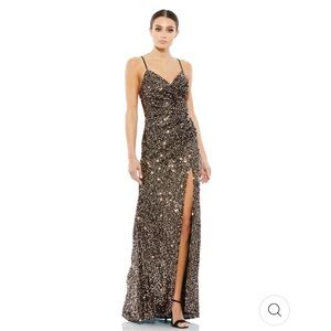 NWT Ieena For Mac Duggal Sequined Gather Waist Gown Bronze Size 2 Style 55700